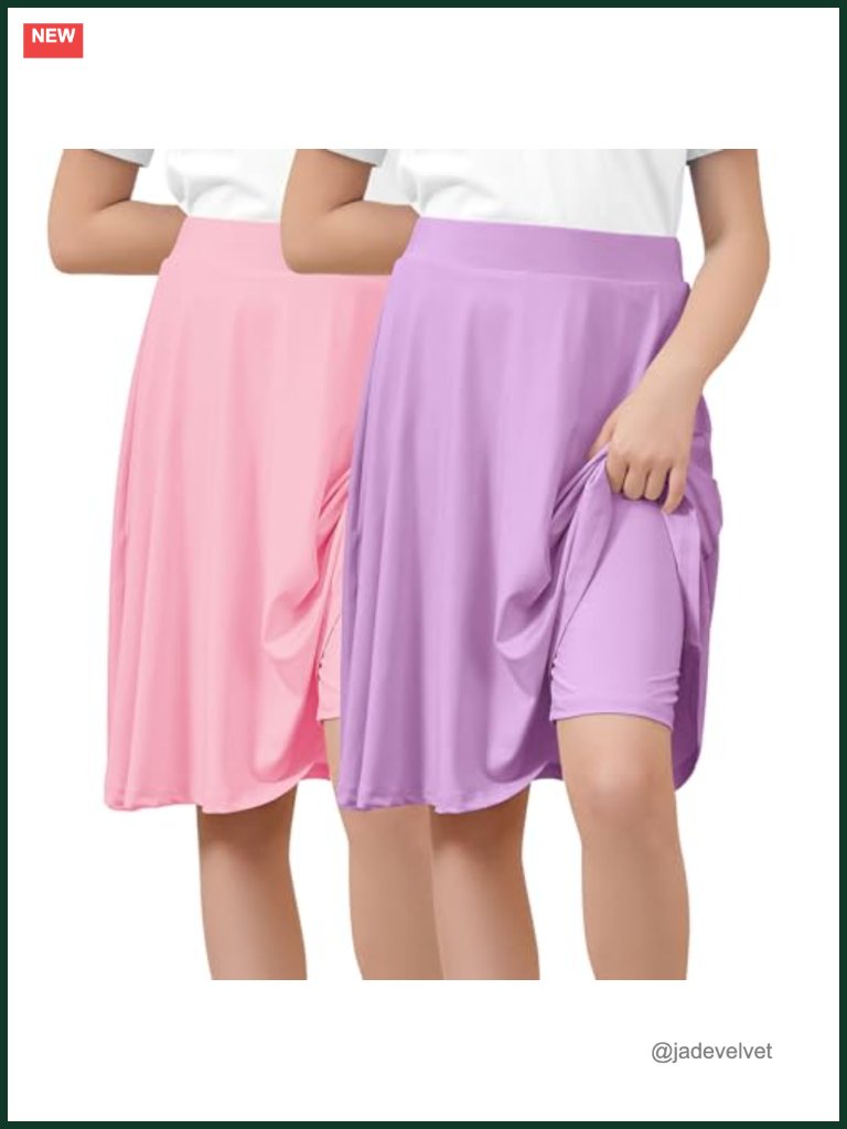Girls 2 Pack A-Line Skort With Built-In Shorts Knee Length Uniform Skirts